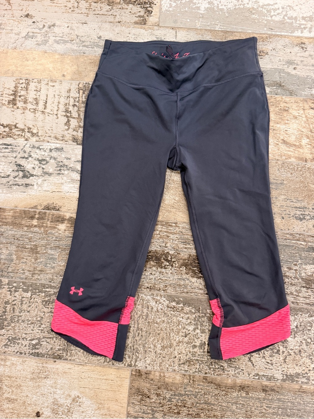 Under Armour Girls Black Leggings with Pink Hem Accents